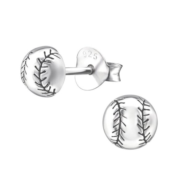 Sterling Silver Baseball Stud Earrings - Picture 1 of 12